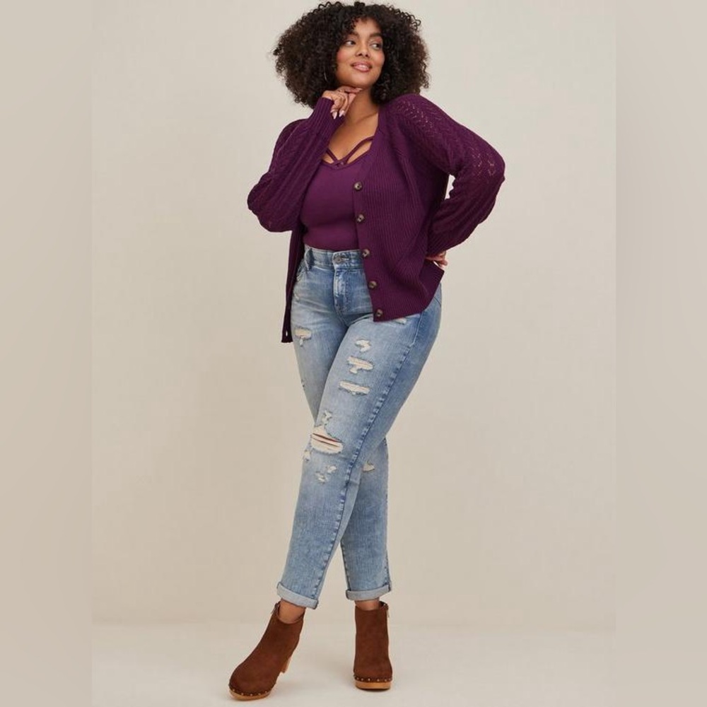Torrid - Pointelle Cardigan Balloon Sleeve Sweater - Women’s size 3 - Picture 4 of 8